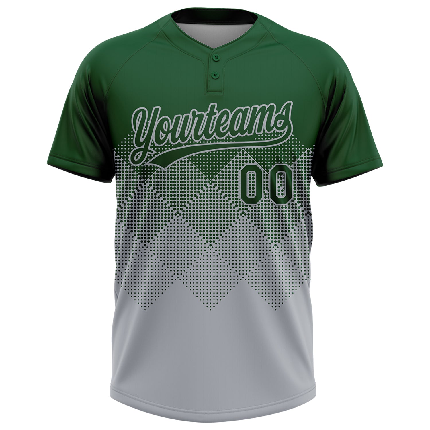 Custom Green Gray 3D Gradient Square Shape Two-Button Unisex Softball Jersey