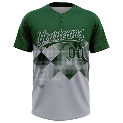 Custom Green Gray 3D Gradient Square Shape Two-Button Unisex Softball Jersey