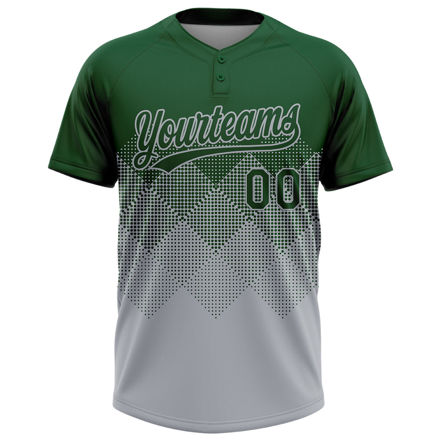 Custom Green Gray 3D Gradient Square Shape Two-Button Unisex Softball Jersey