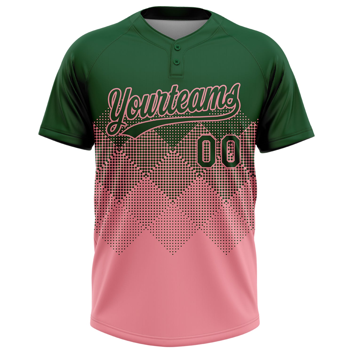 Custom Green Medium Pink 3D Gradient Square Shape Two-Button Unisex Softball Jersey