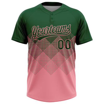 Custom Green Medium Pink 3D Gradient Square Shape Two-Button Unisex Softball Jersey