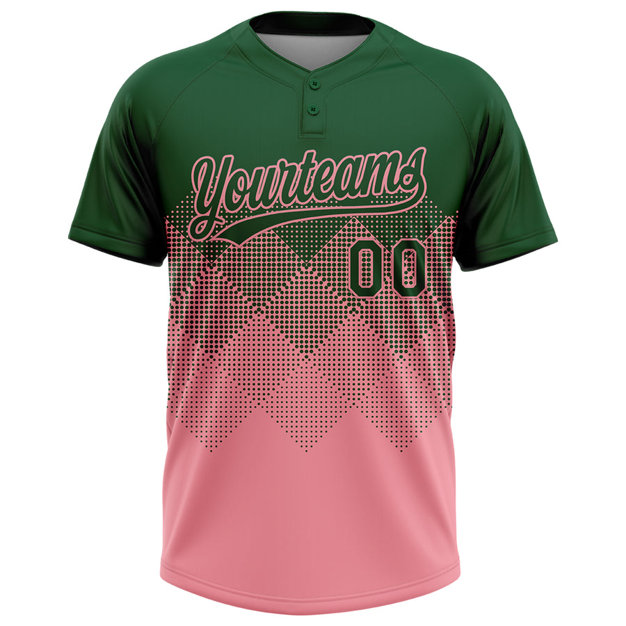 Custom Green Medium Pink 3D Gradient Square Shape Two-Button Unisex Softball Jersey