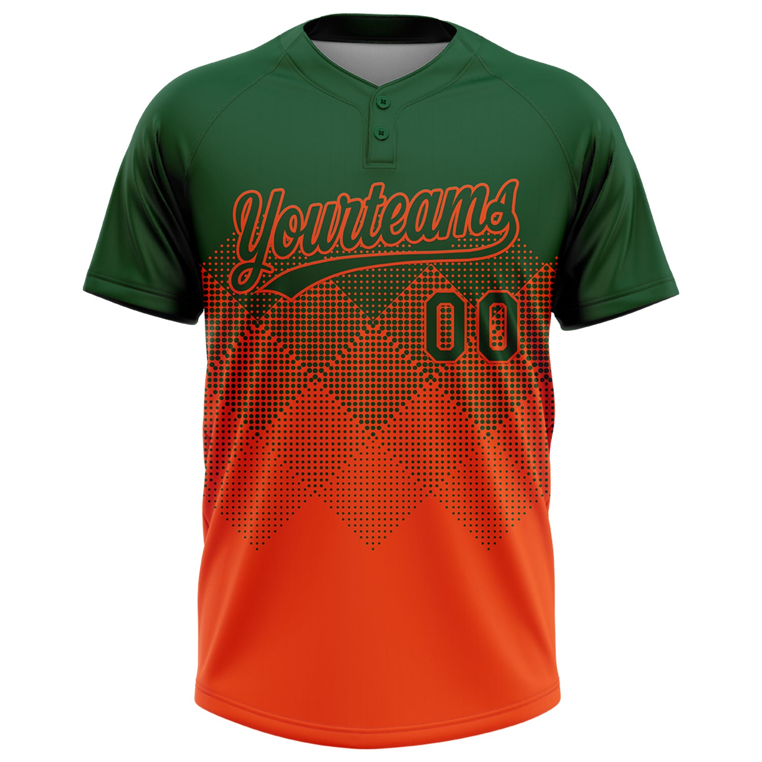 Custom Green Orange 3D Gradient Square Shape Two-Button Unisex Softball Jersey