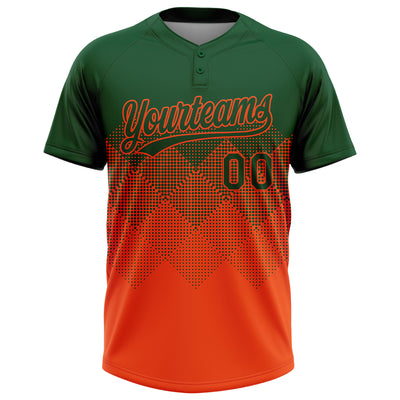 Custom Green Orange 3D Gradient Square Shape Two-Button Unisex Softball Jersey