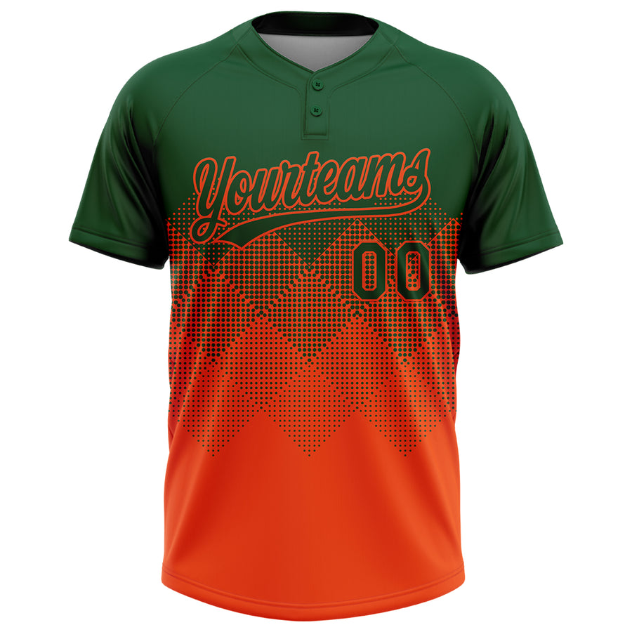 Custom Green Orange 3D Gradient Square Shape Two-Button Unisex Softball Jersey
