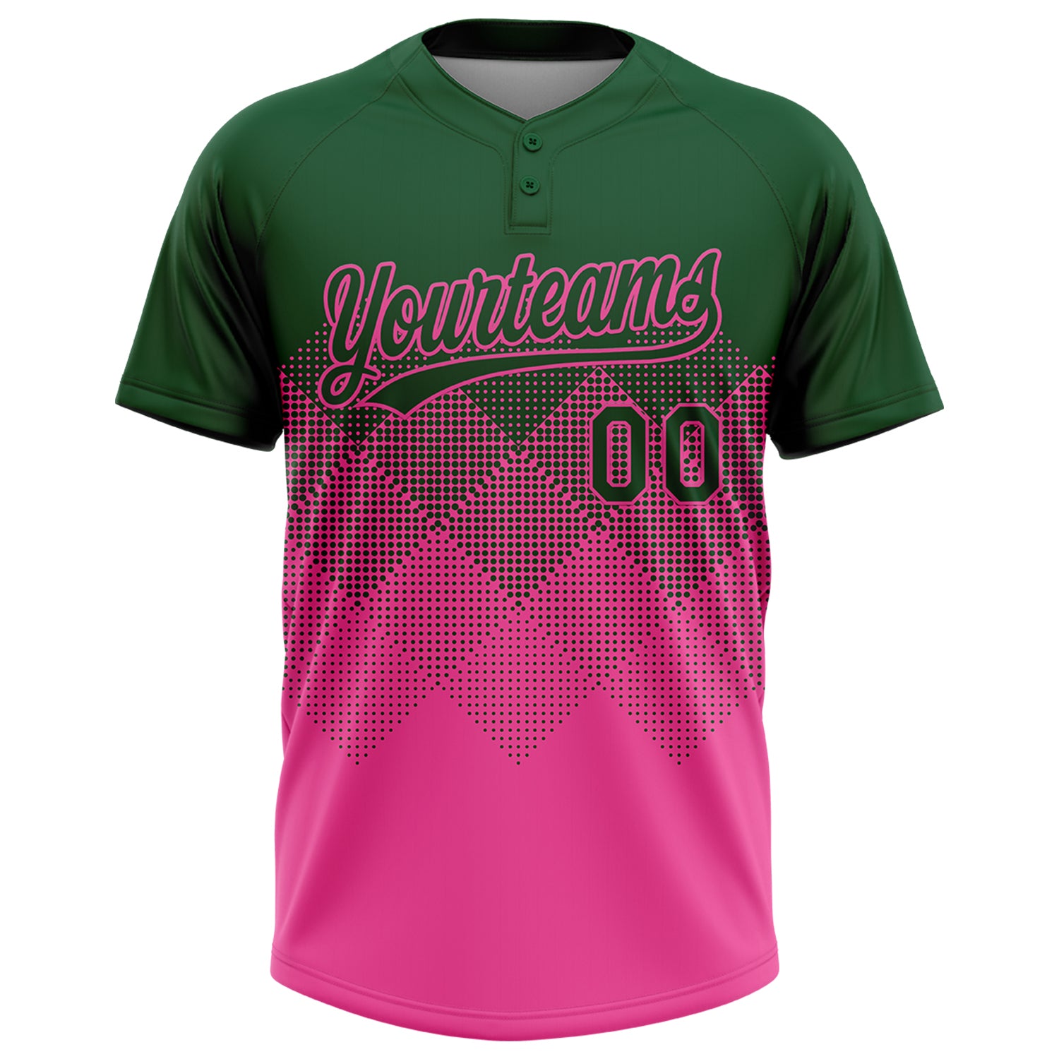 Custom Green Pink 3D Gradient Square Shape Two-Button Unisex Softball Jersey