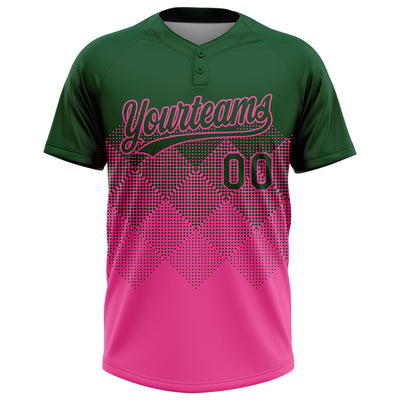 Custom Green Pink 3D Gradient Square Shape Two-Button Unisex Softball Jersey