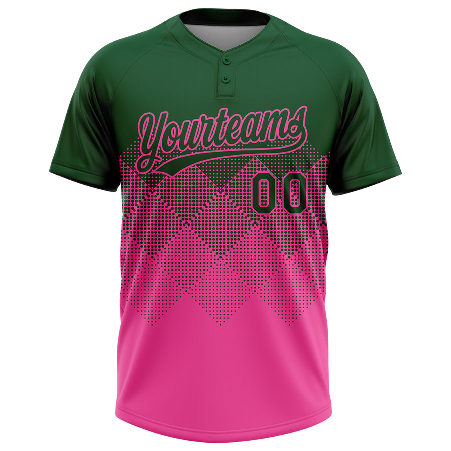Custom Green Pink 3D Gradient Square Shape Two-Button Unisex Softball Jersey