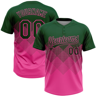 Custom Green Pink 3D Gradient Square Shape Two-Button Unisex Softball Jersey