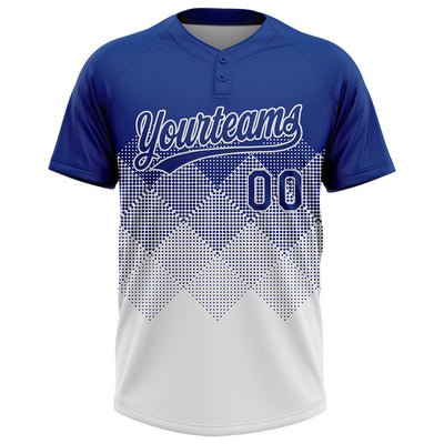Custom Royal White 3D Gradient Square Shape Two-Button Unisex Softball Jersey
