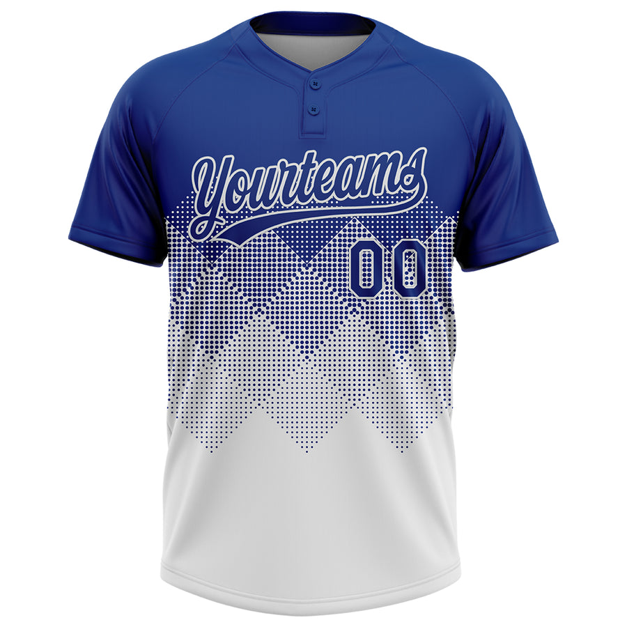 Custom Royal White 3D Gradient Square Shape Two-Button Unisex Softball Jersey