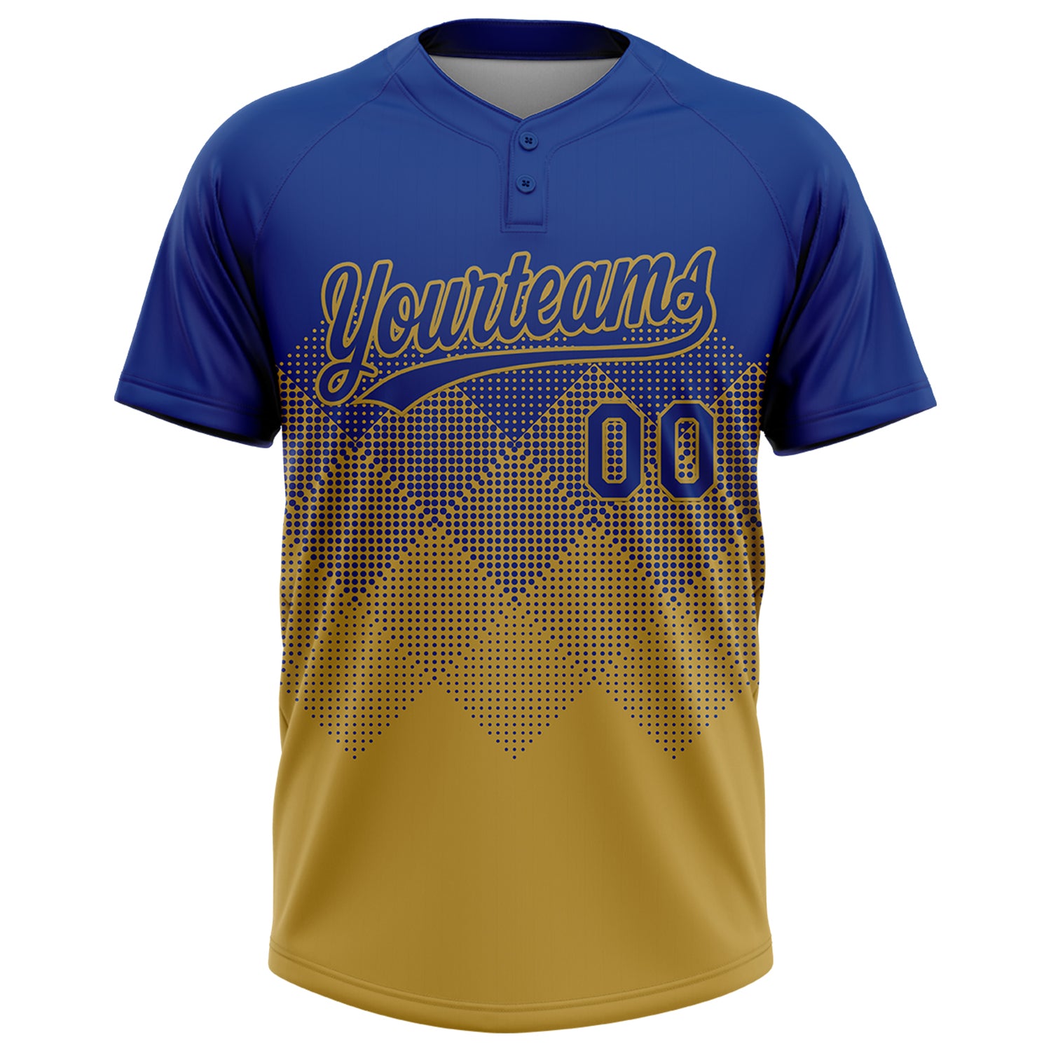 Custom Royal Old Gold 3D Gradient Square Shape Two-Button Unisex Softball Jersey
