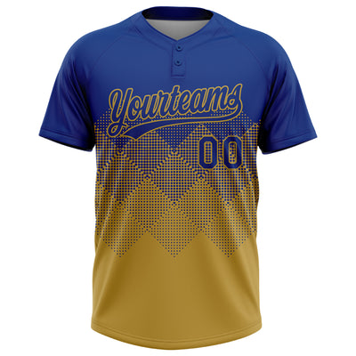 Custom Royal Old Gold 3D Gradient Square Shape Two-Button Unisex Softball Jersey
