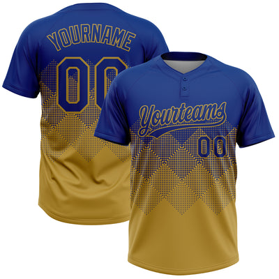 Custom Royal Old Gold 3D Gradient Square Shape Two-Button Unisex Softball Jersey