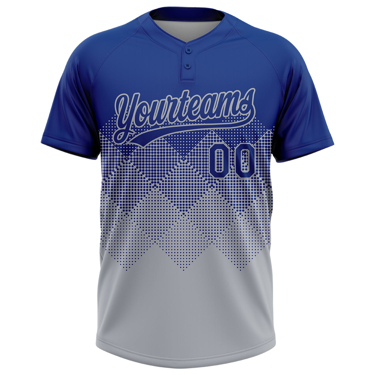 Custom Royal Gray 3D Gradient Square Shape Two-Button Unisex Softball Jersey