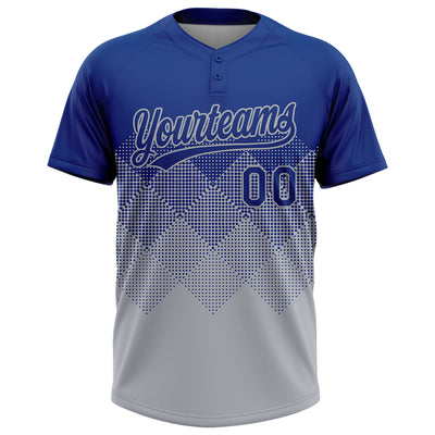 Custom Royal Gray 3D Gradient Square Shape Two-Button Unisex Softball Jersey