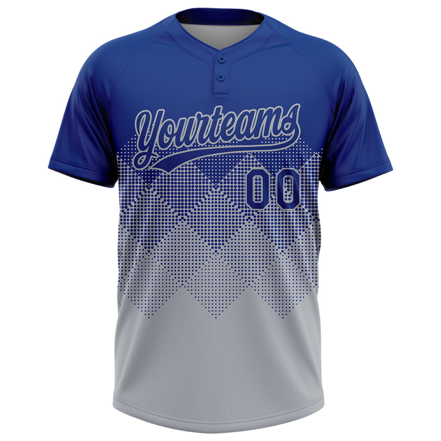 Custom Royal Gray 3D Gradient Square Shape Two-Button Unisex Softball Jersey