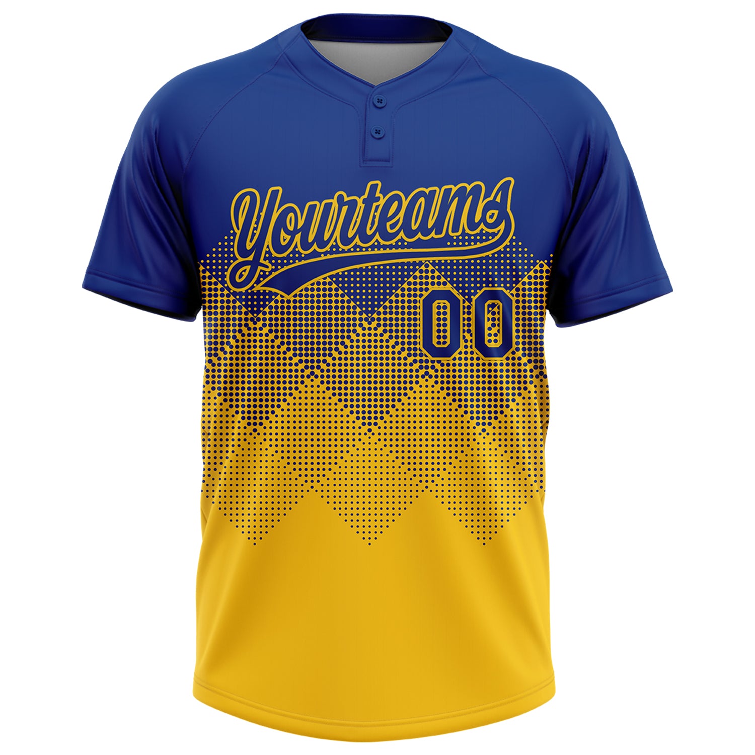 Custom Royal Yellow 3D Gradient Square Shape Two-Button Unisex Softball Jersey