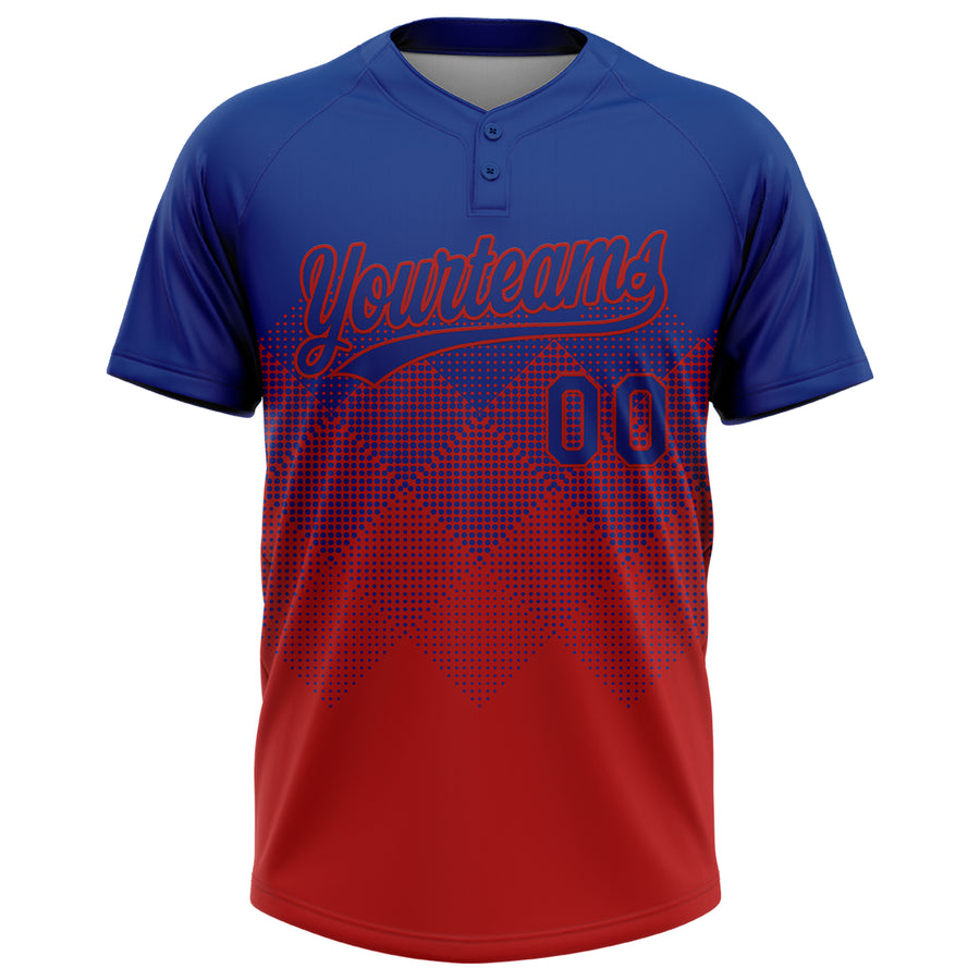 Custom Royal Red 3D Gradient Square Shape Two-Button Unisex Softball Jersey
