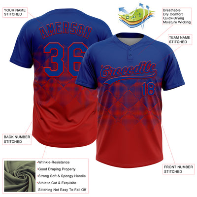 Custom Royal Red 3D Gradient Square Shape Two-Button Unisex Softball Jersey