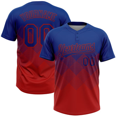 Custom Royal Red 3D Gradient Square Shape Two-Button Unisex Softball Jersey