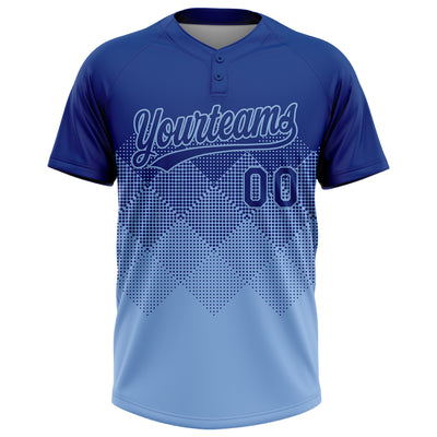 Custom Royal Light Blue 3D Gradient Square Shape Two-Button Unisex Softball Jersey