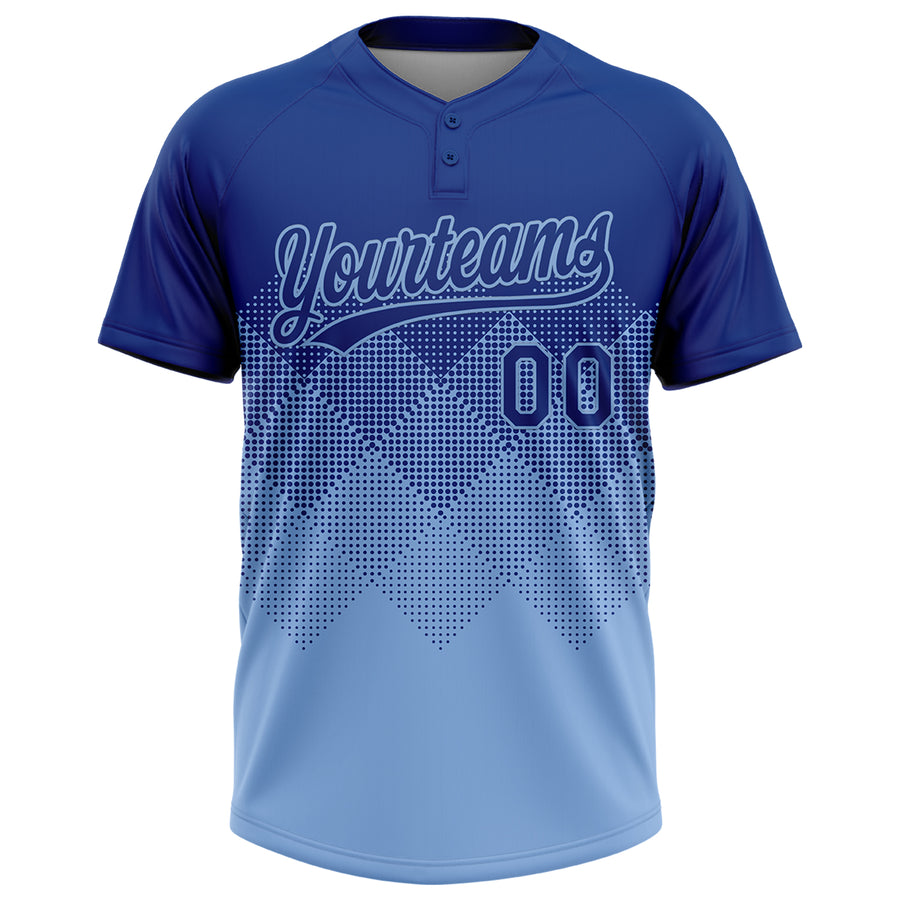 Custom Royal Light Blue 3D Gradient Square Shape Two-Button Unisex Softball Jersey