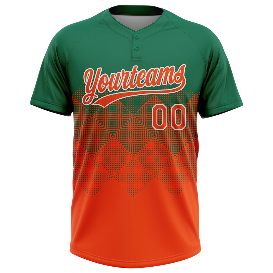 Custom Kelly Green Orange-White 3D Gradient Square Shape Two-Button Unisex Softball Jersey