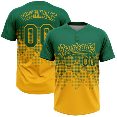 Custom Kelly Green Gold 3D Gradient Square Shape Two-Button Unisex Softball Jersey