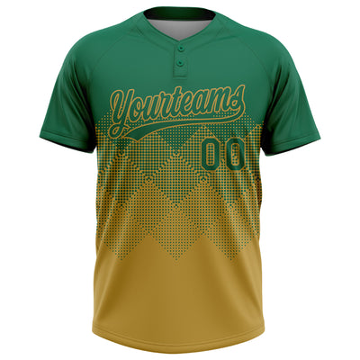 Custom Kelly Green Old Gold 3D Gradient Square Shape Two-Button Unisex Softball Jersey