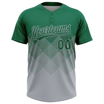 Custom Kelly Green Gray 3D Gradient Square Shape Two-Button Unisex Softball Jersey