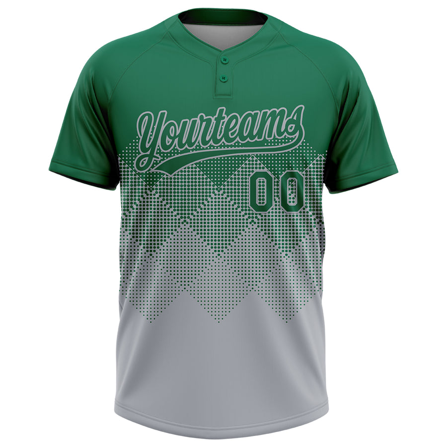 Custom Kelly Green Gray 3D Gradient Square Shape Two-Button Unisex Softball Jersey