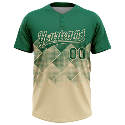 Custom Kelly Green Cream 3D Gradient Square Shape Two-Button Unisex Softball Jersey