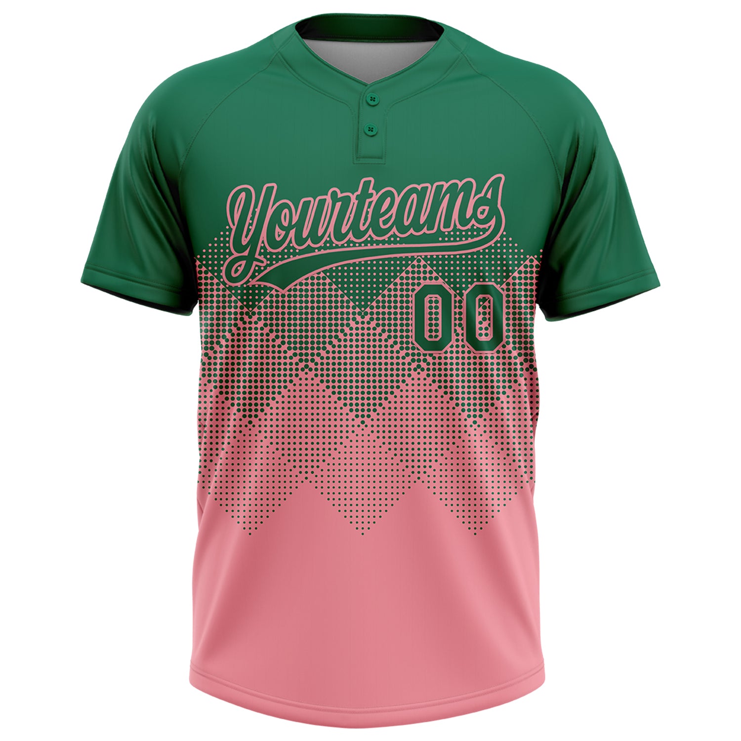 Custom Kelly Green Medium Pink 3D Gradient Square Shape Two-Button Unisex Softball Jersey