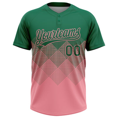 Custom Kelly Green Medium Pink 3D Gradient Square Shape Two-Button Unisex Softball Jersey