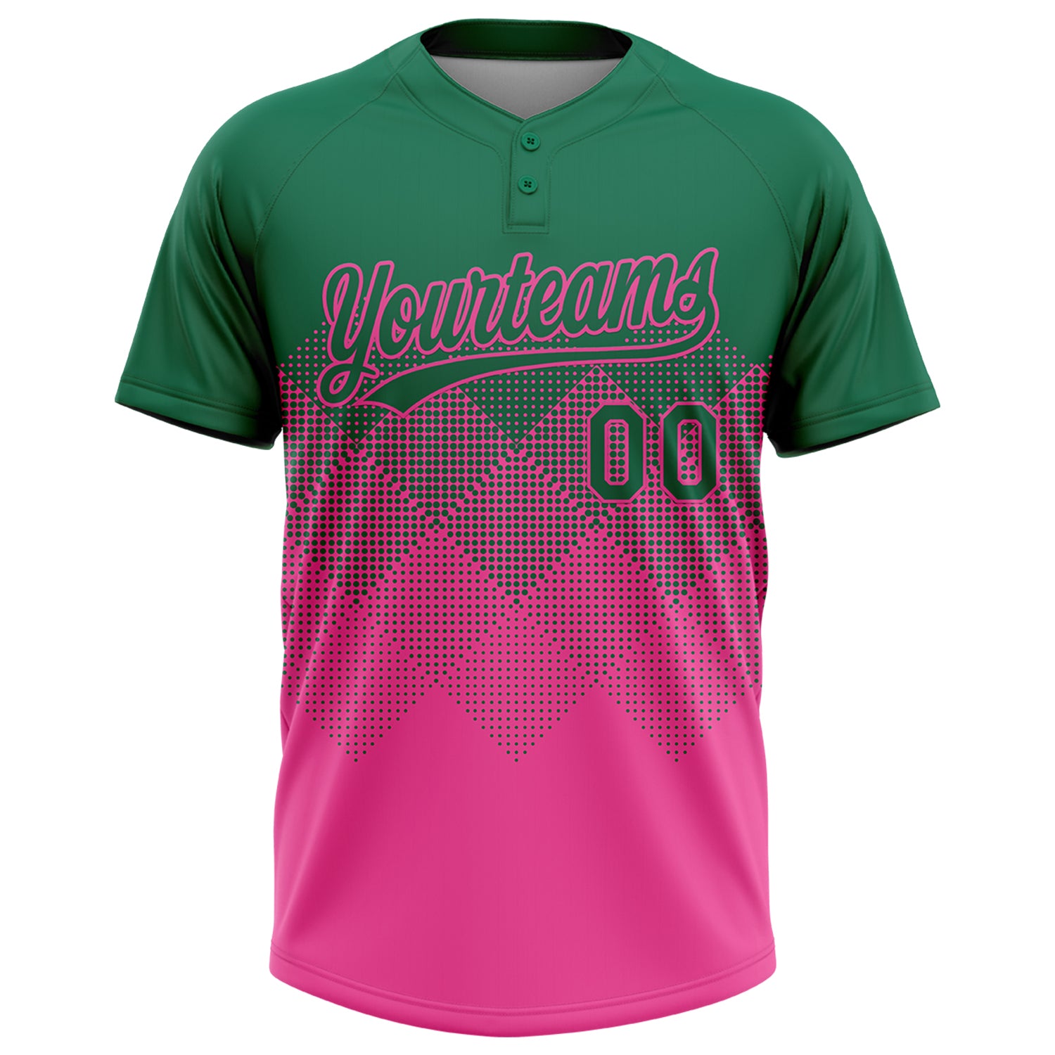 Custom Kelly Green Pink 3D Gradient Square Shape Two-Button Unisex Softball Jersey