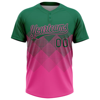Custom Kelly Green Pink 3D Gradient Square Shape Two-Button Unisex Softball Jersey