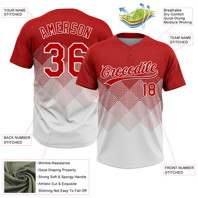 Custom Red White 3D Gradient Square Shape Two-Button Unisex Softball Jersey