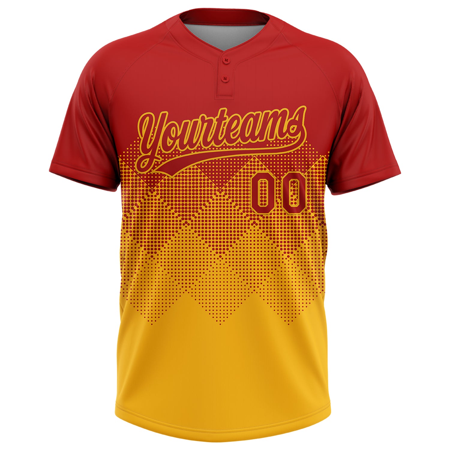 Custom Red Gold 3D Gradient Square Shape Two-Button Unisex Softball Jersey