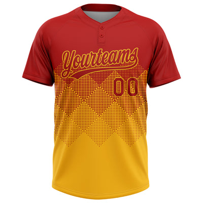 Custom Red Gold 3D Gradient Square Shape Two-Button Unisex Softball Jersey