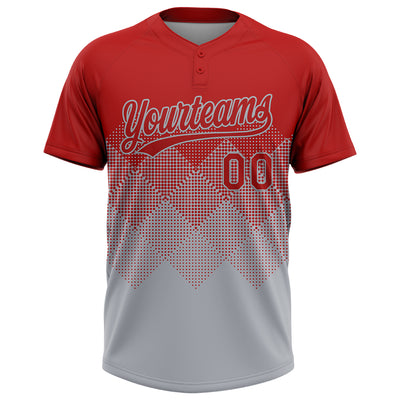 Custom Red Gray 3D Gradient Square Shape Two-Button Unisex Softball Jersey