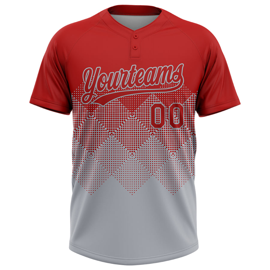 Custom Red Gray 3D Gradient Square Shape Two-Button Unisex Softball Jersey
