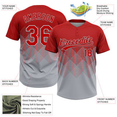 Custom Red Gray 3D Gradient Square Shape Two-Button Unisex Softball Jersey