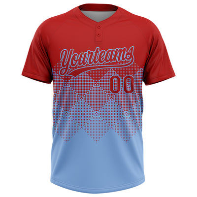 Custom Red Light Blue 3D Gradient Square Shape Two-Button Unisex Softball Jersey