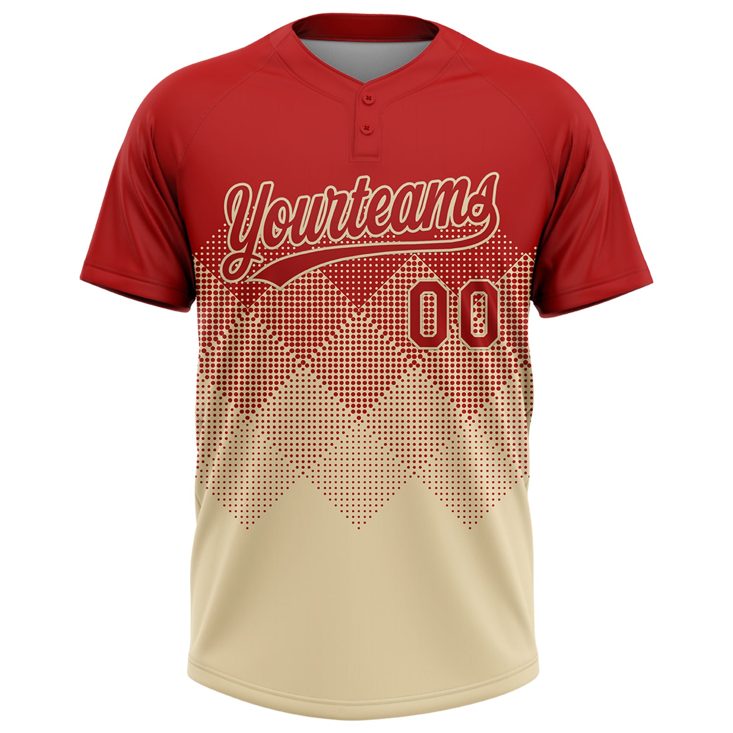 Custom Red Cream 3D Gradient Square Shape Two-Button Unisex Softball Jersey