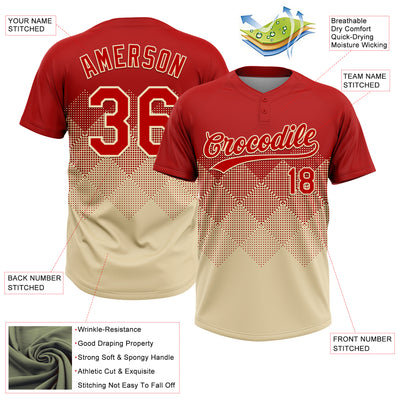 Custom Red Cream 3D Gradient Square Shape Two-Button Unisex Softball Jersey