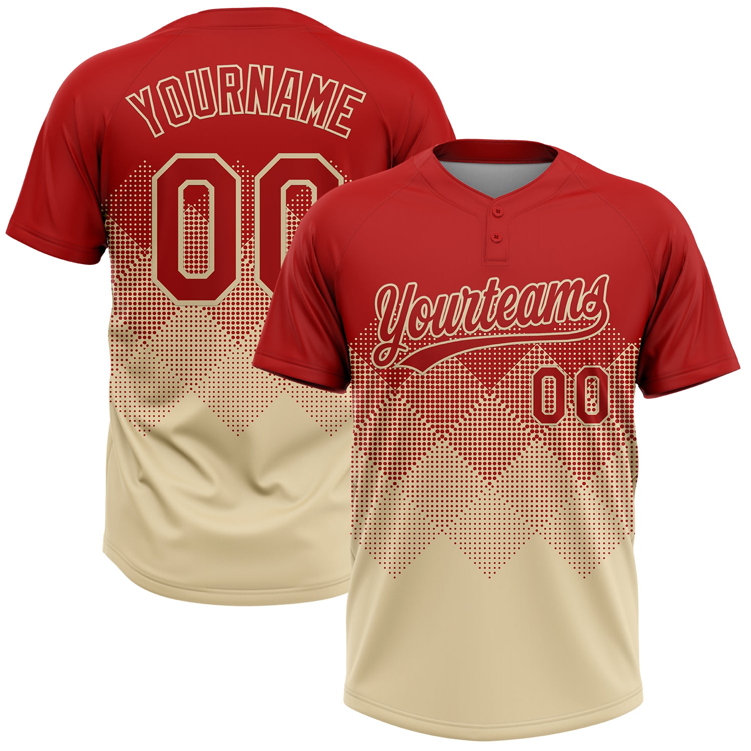 Custom Red Cream 3D Gradient Square Shape Two-Button Unisex Softball Jersey