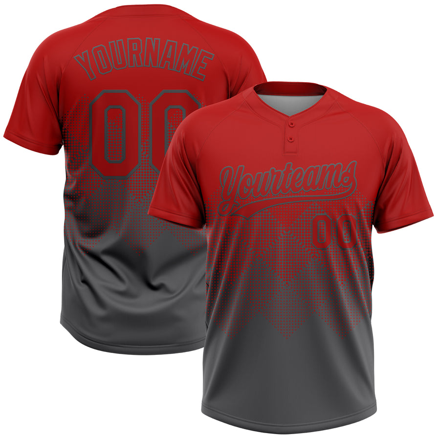 Custom Red Steel Gray 3D Gradient Square Shape Two-Button Unisex Softball Jersey