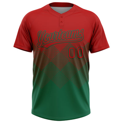 Custom Red Kelly Green 3D Gradient Square Shape Two-Button Unisex Softball Jersey
