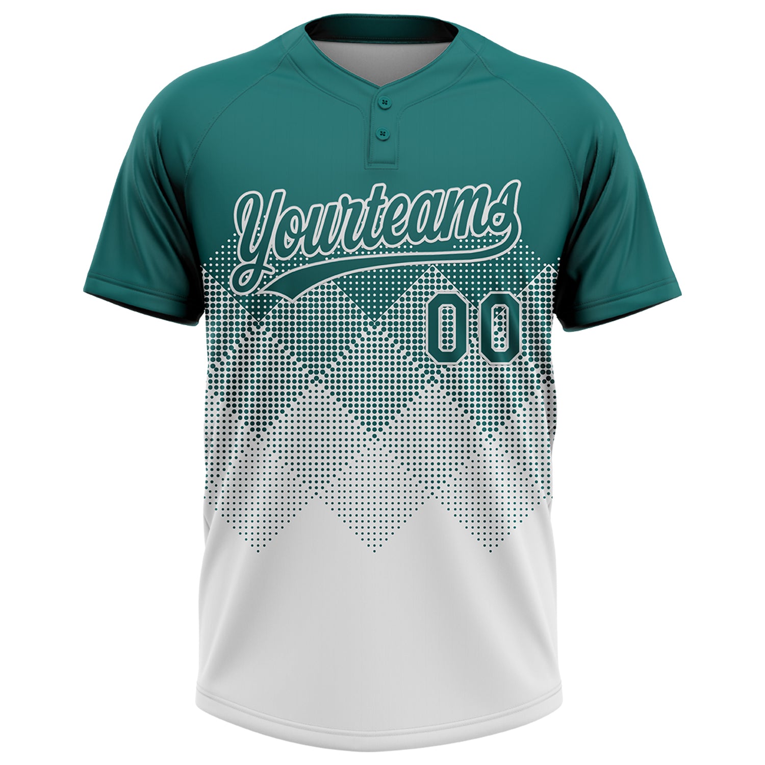 Custom Teal White 3D Gradient Square Shape Two-Button Unisex Softball Jersey